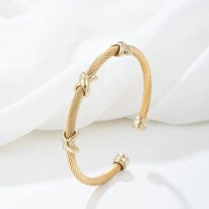 Elegant Gold-Tone Twisted Bangle Bracelet